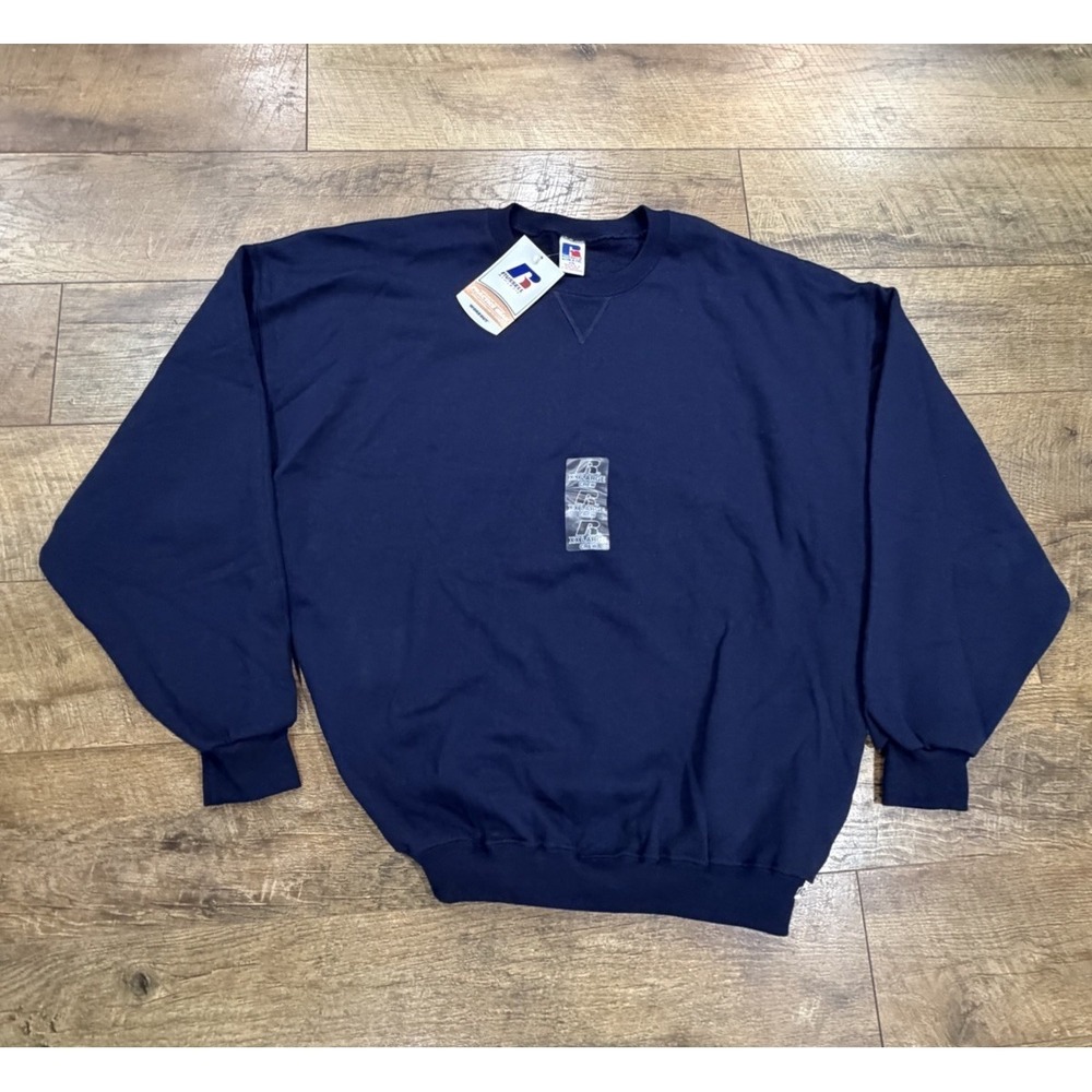 NWT Vintage 90s Russell Athletic Blank Crewneck Sweatshirt Navy XXL Pullover